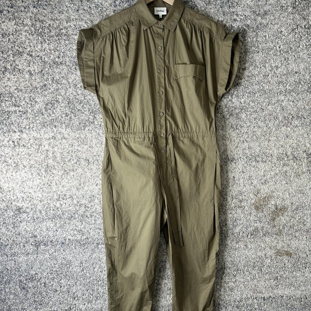 Darling, Jumpsuit Womens‎ Small Olive Green Button Front Utility Cotton Boiler